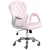 Chaise de Bureau Rose en Velours à Dossier Capitonné Décoration Cristaux Réglable en Hauteur avec Bouton et Pivotement Complet
