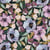 Tissu Jersey Coton digital Grandes fleurs lilas et bleu sur fond Noir