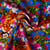 Tissu Viscose imprimé Arty Fleuris Silene vert et bleu roi sur fond Noir