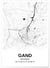 Affiche carte Gand - rectangle Noir et Blanc | A3 : 29,7x42cm