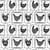 Tissu Jacquard Poules Noir sur fond Blanc