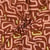 Tissu Viscose imprimé motifs abstraits Saumon et Jaune sur fond Terracotta