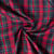 Tissu Coton Tartan Ecossais Bleu et vert Lurex sur fond Rouge