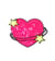 Ecusson thermocollant coeur étoile fuchsia 8,5x7cm