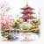 4 serviettes en papier découpage collage 33 cm JAPON TEMPLE FLEUR