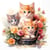 Lot de 4 serviettes en papier découpage collage 33 cm CHATS DANS LE PANIER DE FLEURS A 4001
