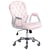 Chaise de Bureau Rose en Velours à Haut Dossier Capitonné Réglable en Hauteur avec Bouton et Pivotement Complet
