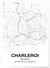 Affiche carte Charleroi - rectangle Noir et Blanc | A3 : 29,7x42cm