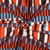 Tissu Coton Viscose rayures Orange, Noir et Beige sur fond Bleu gris