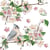Lot de 4 serviettes en papier découpage collage 33 cm OISEAU BRANCHE DE FLEURS ROSES O 407