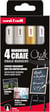 Uni-ball - Gamme CHALK MARKER - réf : PWE5M/4 PF ASSF46 - Marqueur craie pointe conique moyenne - Pochette de 4 - 1,8 - 2,5 mm - 2 blancs, or, Argent