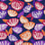 Tissu Coton enduit Kimso orange et violet sur fond Bleu marine - Au mètre