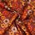 Tissu Velours Côtelé  Rosalia fleurs Orange vif sur fond Bordeaux - Au mètre