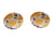 2 Breloques rondes pailletées 20mm imprimé fleur doré jaune bleu