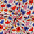 Tissu Popeline de Coton Bio Jennifer Bouron fleurs bleu et rouges sur fond Ecru