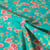 Tissu Coton imprimé Hanami Menthe Fleuris sur fond Bleu turquoise