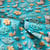 Tissu Coton imprimé digital Jungle Douce animaux sur fond Bleu turquoise