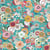 Tissu Toile Cretonne enduit floral Oria sur fond Bleu turquoise - Au mètre