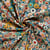 Tissu Softshell  Digital Colette fleurs retro Multicolores sur fond Bleu canard