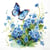Lot de 4 serviettes en papier découpage collage 33 cm FLEUR PAPILLON BLEU F 4009