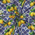 Tissu Coton Viscose Digital Chiara citrons sur carreaux bleu sur fond Blanc cassé