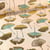 Tissu Toile Coton Feuilles de Gingko dorées et menthe sur fond Naturel