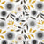 Tissu Toile Cretonne enduit floral Ocra sur fond Blanc cassé - Au mètre