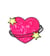 Lot de 3 écussons thermocollants coeur étoile fuchsia 8,5x7cm