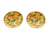 2 Breloques rondes pailletées 20mm imprimé fleur doré vert orange