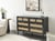 Commode à 6 Tiroirs Noir en MDF et Rotin PE Pieds en Bois avec Poignées Dorés Style Bohème