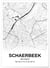 Affiche carte Schaerbeek - rectangle Noir et Blanc | A3 : 29,7x42cm