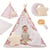 Tente Tipi Enfant en Bois Pin et Tissu Tapis Antidérapant LED 100x100cm Rose