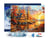 Diamond Painting Broderie Diamant Figured’Art 40x50cm toile tendue sur châssis en bois - diamants carrés - Coucher de soleil automnal près de la Cabane