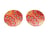 2 Breloques rondes pailletées 20mm imprimé ethnique oeil doré et rouge