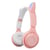 Casque Audio Pliable LED Chat Blanc Bluetooth 5.0 Son Stéréo Multimode Rose YONIS