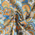 Tissu Popeline de Coton  Eugénie mandala floral Orange sur fond Bleu