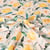Tissu Double gaze de Coton Digital Citrons jaunes et feuillage sur fond Pêche