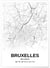 Affiche carte Bruxelles - rectangle Noir et Blanc | A3 : 29,7x42cm