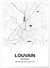 Affiche carte Louvain - rectangle Noir et Blanc | A3 : 29,7x42cm