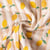 Tissu Double gaze de Coton Matelassé Citrons réversible rayé sur fond Ecru