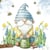 Lot de 4 serviettes en papier découpage collage 33 cm GNOME AU JARDIN N 838