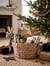 Panier Décoratif de Noël Naturel en Jacinthe d'Eau Tressée avec Accessoire Oreille de Renne
