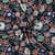Tissu Popeline de Coton Poppy tissage fin fleurs Lio sur fond Noir