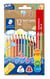 Etui 10 crayons de couleur triangulaires Noris Jumbo - Staedler -  2 crayons de couleur supplémentaires & 1 taille-crayon offerts