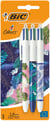 Lot de 3 stylos bille 4couleurs BIC - Botanique - Bleu, rouge, vert, noir - Pointe moyenne 