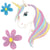 Écusson transfert thermo-adhésif -  Grand modèle - Licorne avec des fleurs