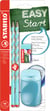 Lot de 2 crayons graphites droitiers mine HB + 1 taille-crayons EASYsharpener + 1 gomme - STABILO - Bleu ciel - EASYgraph S