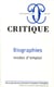 Revue Critique n.781/782 : biographies, mode d'emploi