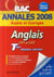 Objectif bac - anglais lv1 lv2 - terminales toutes séries - annales 2008 sujets et corrigés