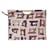 Sac tricot avec anses en bois - blanc et motifs - 43x33cm